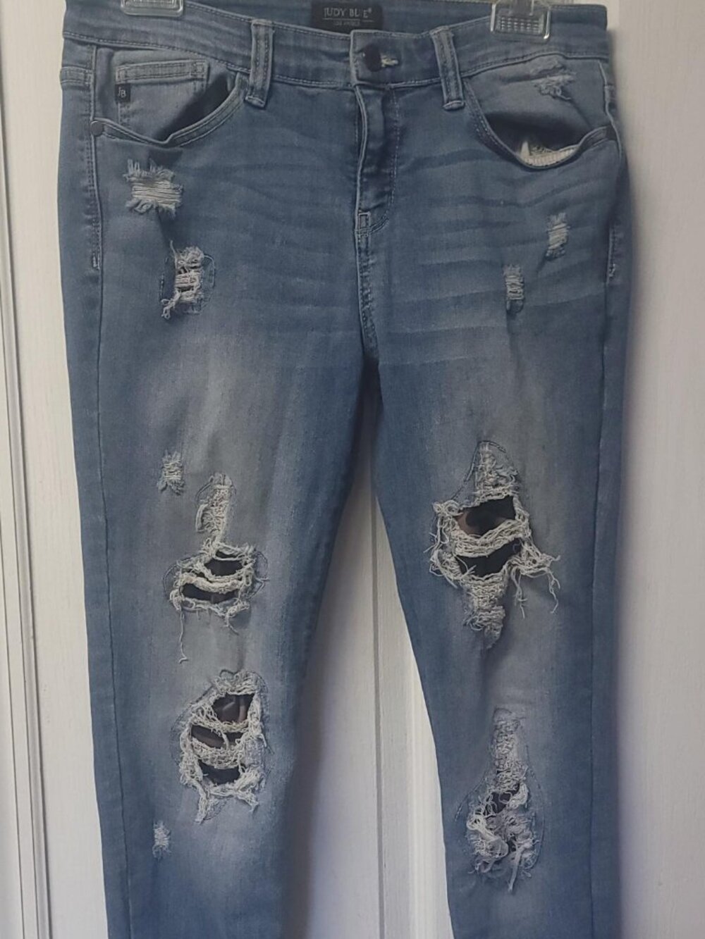 Judy Blue Size 11 Distressed Skinny Jeans Camo Inlay Stretch Cuffed Denim